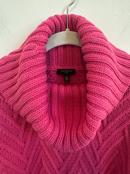 Talbots Dark Pink Cowl Neck Sweater; Chevron Knit, Size Medium Petite - Picture 2 of 6